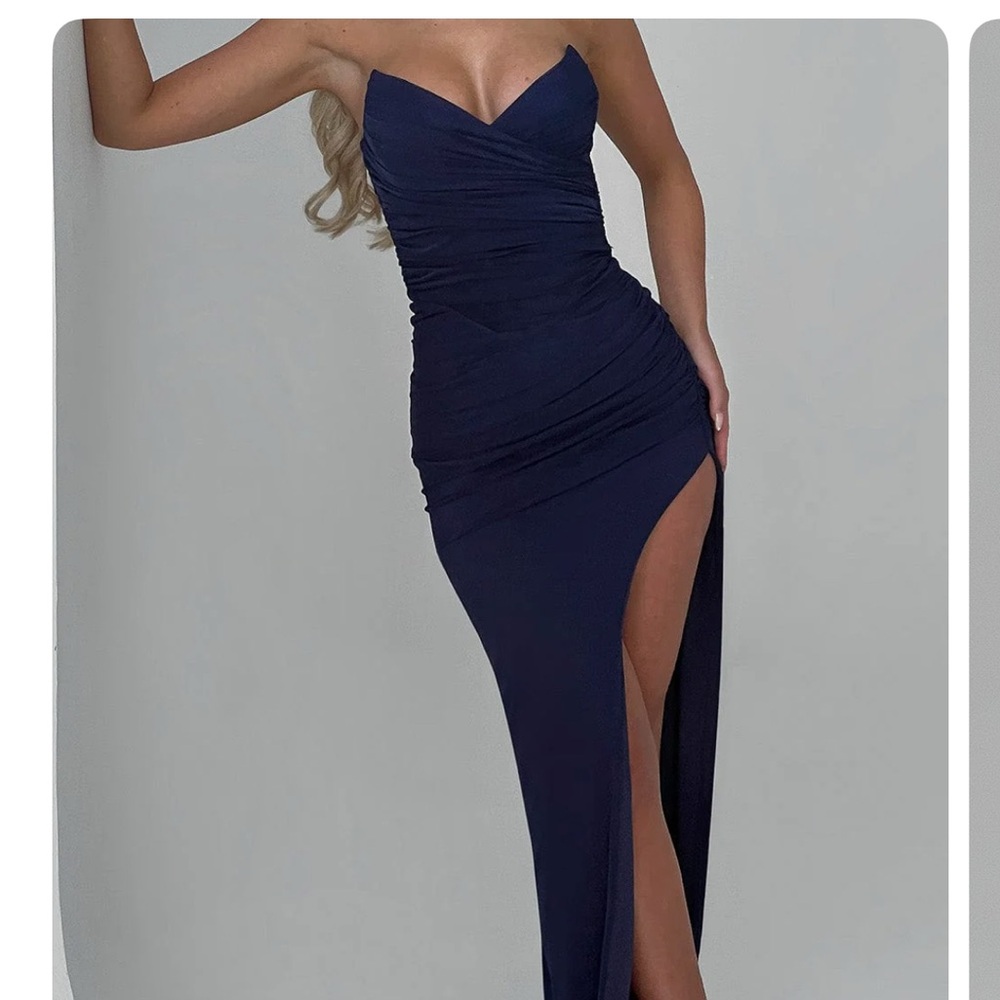 Blue Asymmetrical Sweetheart Gown